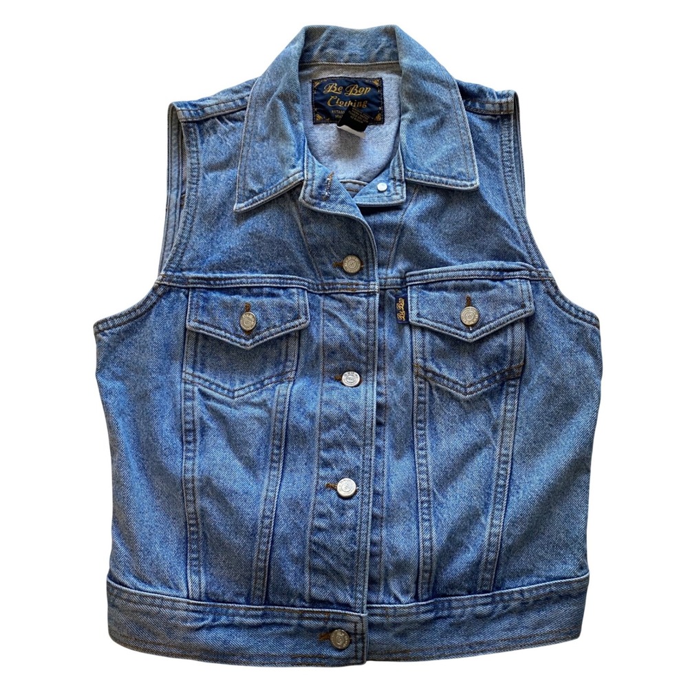 Vintage Be‎ Bop Clothing Denim Vest Size Large Cropped Blue Jean Trucker Western
